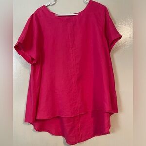 Women’s FOIL 100% Linen too high low size 12 button back mature sustainable